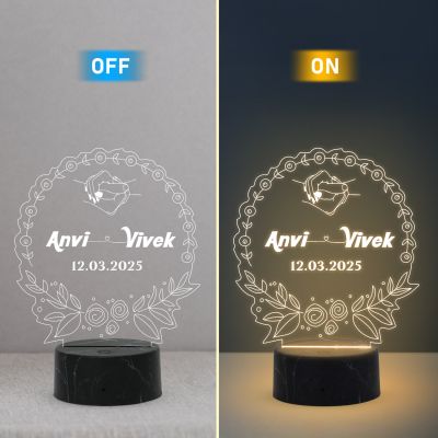 Personalized Couple Night Lamp with Warm White Lamp Customized with Name Date Gift for Anniversary Birthday Engagement, Couple Gift Husband Wife